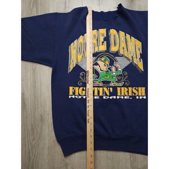 Vintage Notre‎ Dame Sweatshirt 90s Fightin' Irish Distressed Mens Medium - Picture 7 of 8